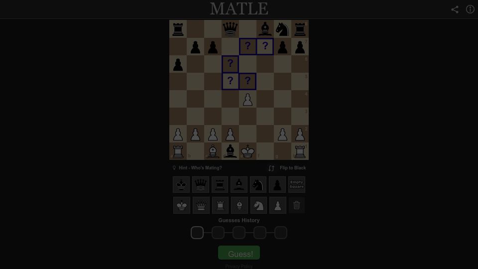 Screenshot of matle.io: Show HN: Matle – A Daily Chess Puzzle Inspired by Wordle