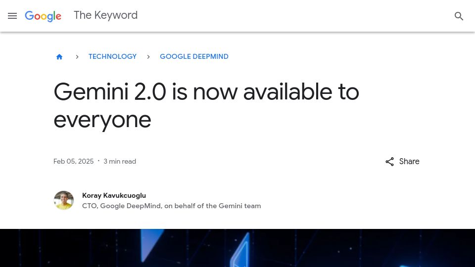 Screenshot of blog.google: Gemini 2.0 is now available to everyone