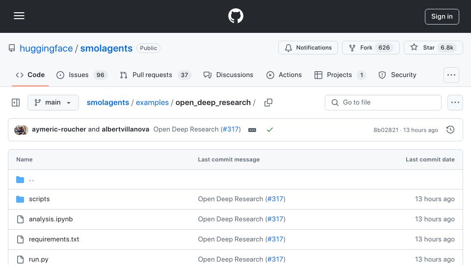 Screenshot of github.com: Open Deep Research