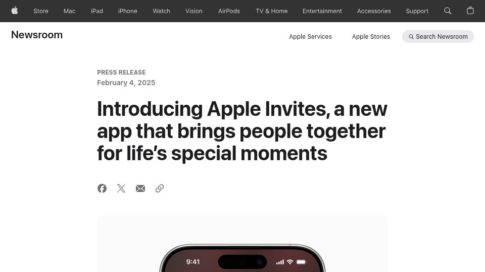 Screenshot of apple.com: Apple Invites