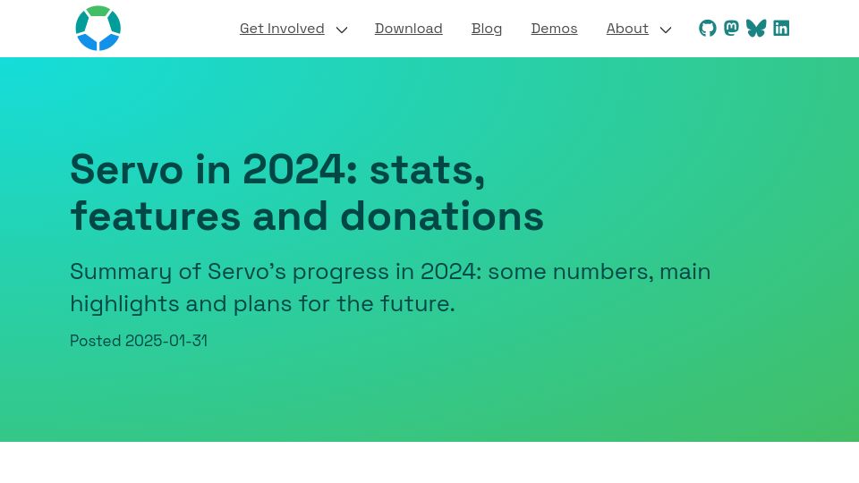 Screenshot of servo.org: Servo's progress in 2024