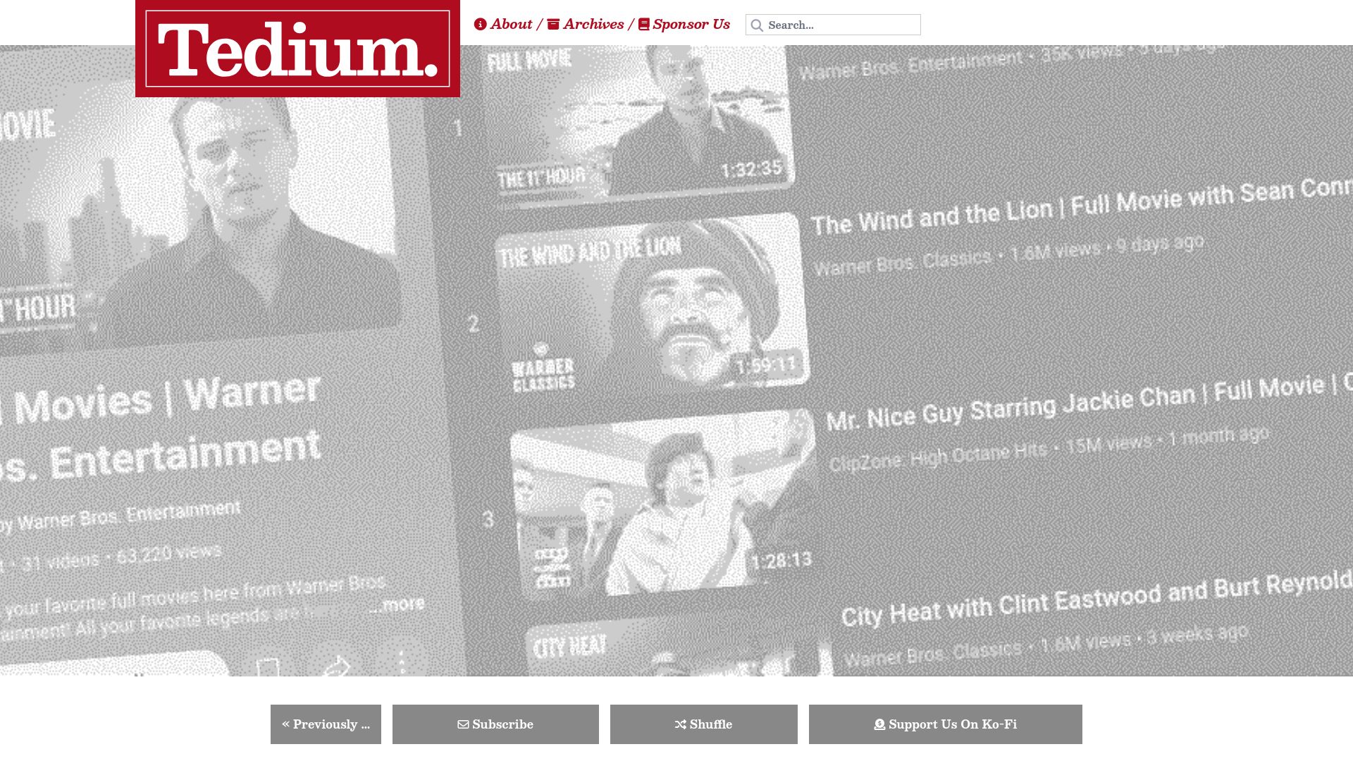 Screenshot of tedium.co: Why is Warner Bros. Discovery putting old movies on YouTube?