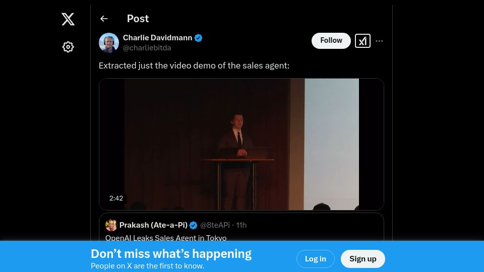 Screenshot of twitter.com: OpenAI Sales Agent Demo