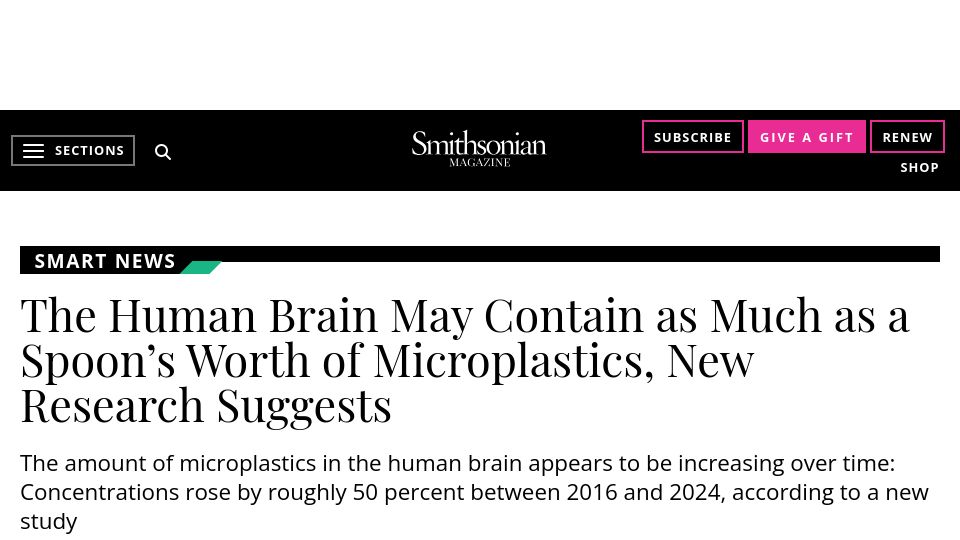 Screenshot of smithsonianmag.com: Microplastics in the human brain