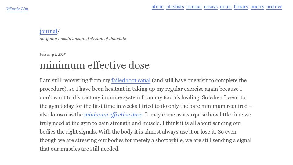 Screenshot of winnielim.org: Minimum effective dose
