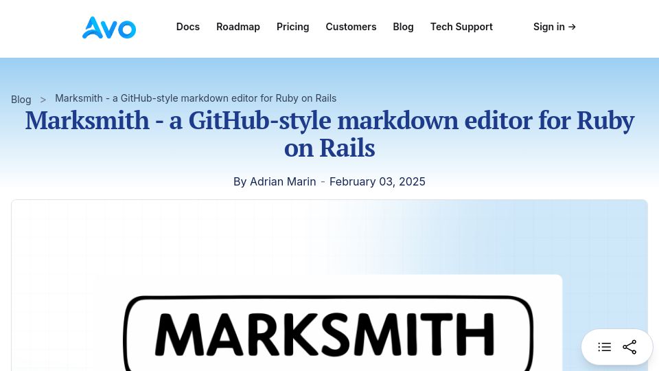 Screenshot of avohq.io: Show HN: Marksmith – a GitHub-style Markdown editor for Ruby on Rails