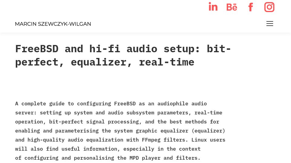 Screenshot of m4c.pl: FreeBSD for hi-fi audio: real-time processing, equalizer, MPD and FFmpeg