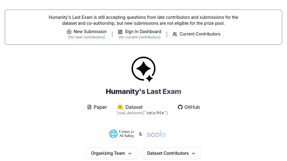 Screenshot of agi.safe.ai: Humanity's Last Exam