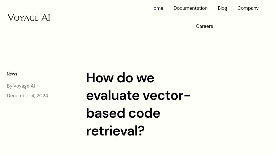Screenshot of blog.voyageai.com: How do we evaluate vector-based code retrieval?