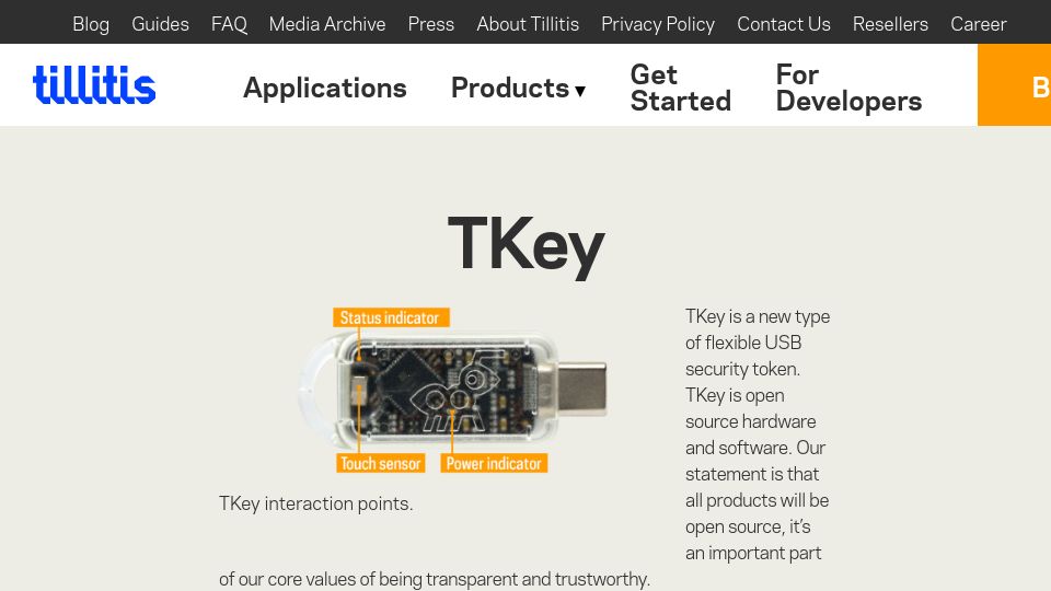 Screenshot of tillitis.se: TKey – Security for the New World