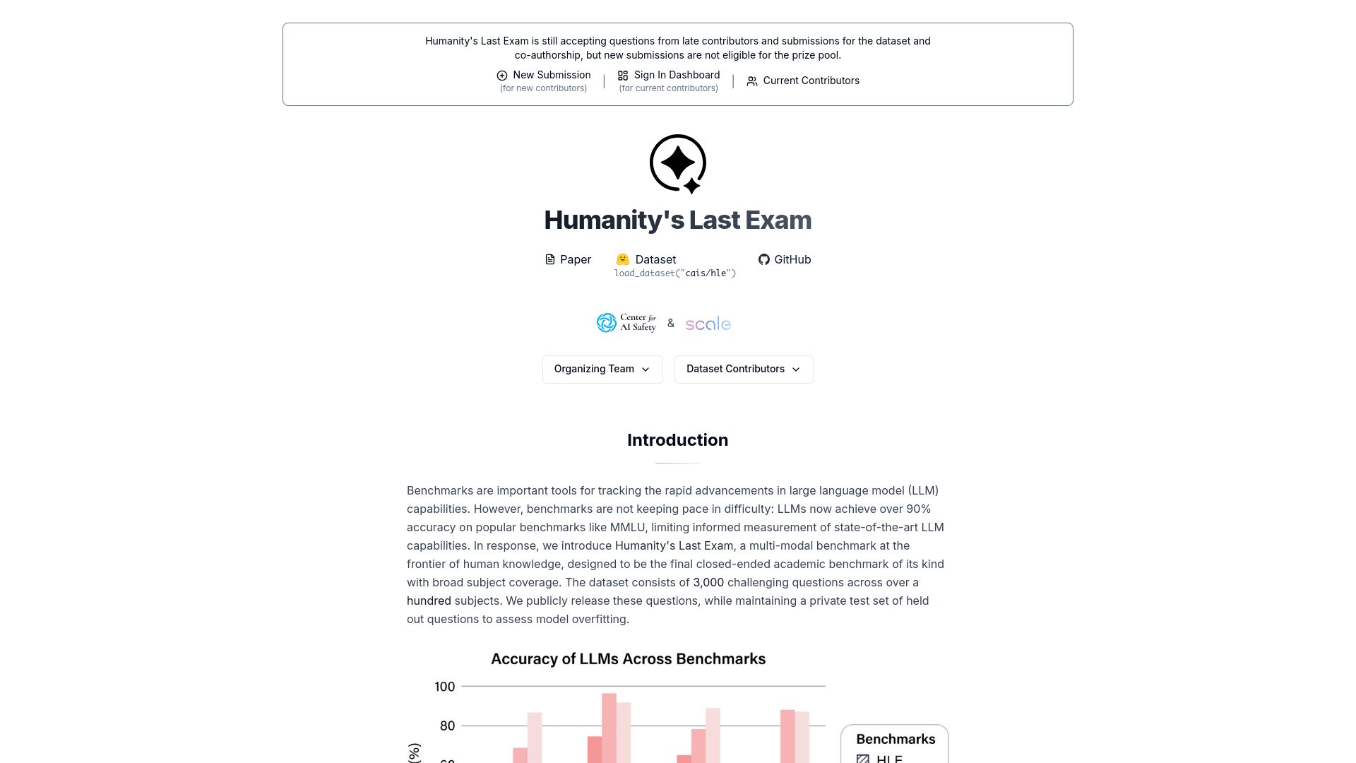Screenshot of agi.safe.ai: Humanity's Last Exam