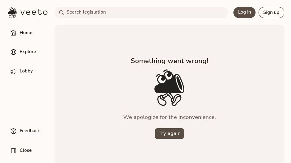 Screenshot of veeto.app: California bill would require bots to disclose that they are bots