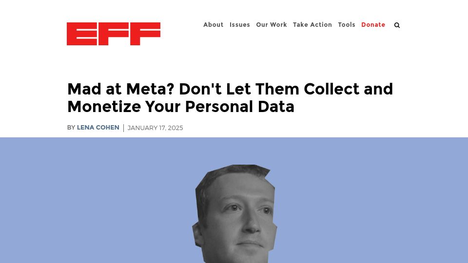 Screenshot of eff.org: Mad at Meta? Don't Let Them Collect and Monetize Your Personal Data
