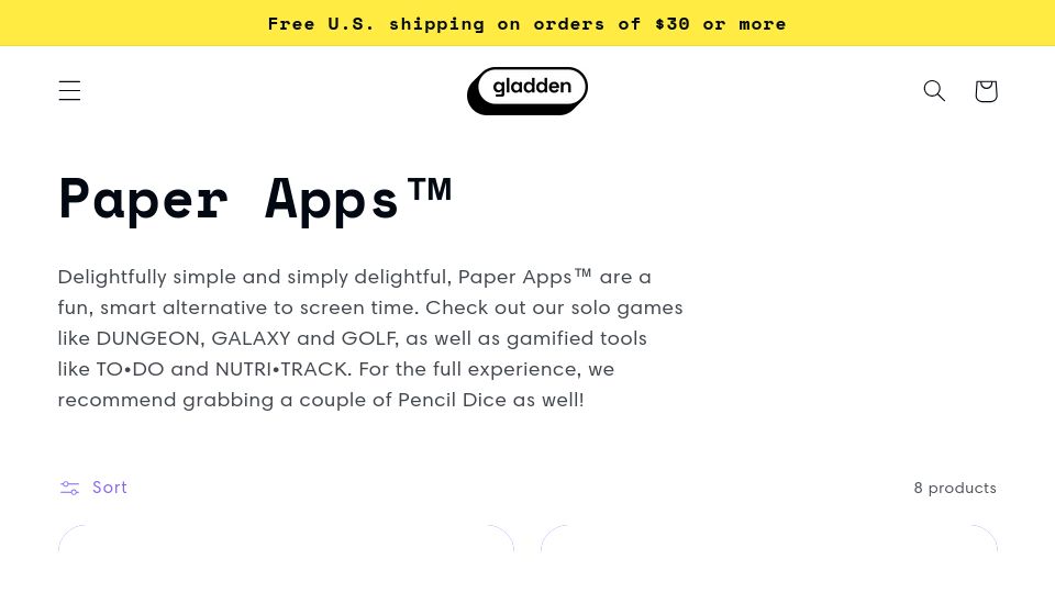 Screenshot of gladdendesign.com: Paper Apps