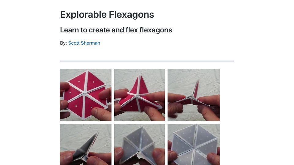 Screenshot of loki3.com: Explorable Flexagons: Learn to create and flex flexagons (2020)