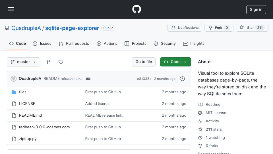 Screenshot of github.com: Show HN: SQLite disk page explorer