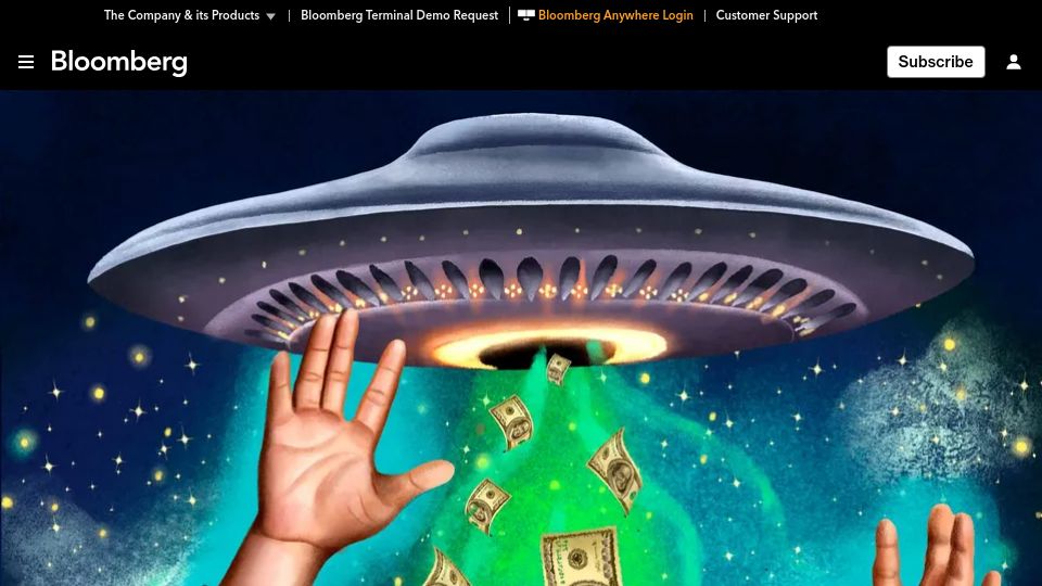 Screenshot of bloomberg.com: Belief of Aliens Derailed This Internet Pioneer's Career. Now He's Facing Prison