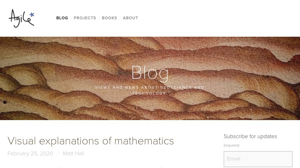 Screenshot of agilescientific.com: Visual explanations of mathematics (2020)