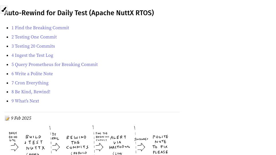 Screenshot of lupyuen.org: Auto-Rewind for Daily Test (Apache NuttX RTOS)
