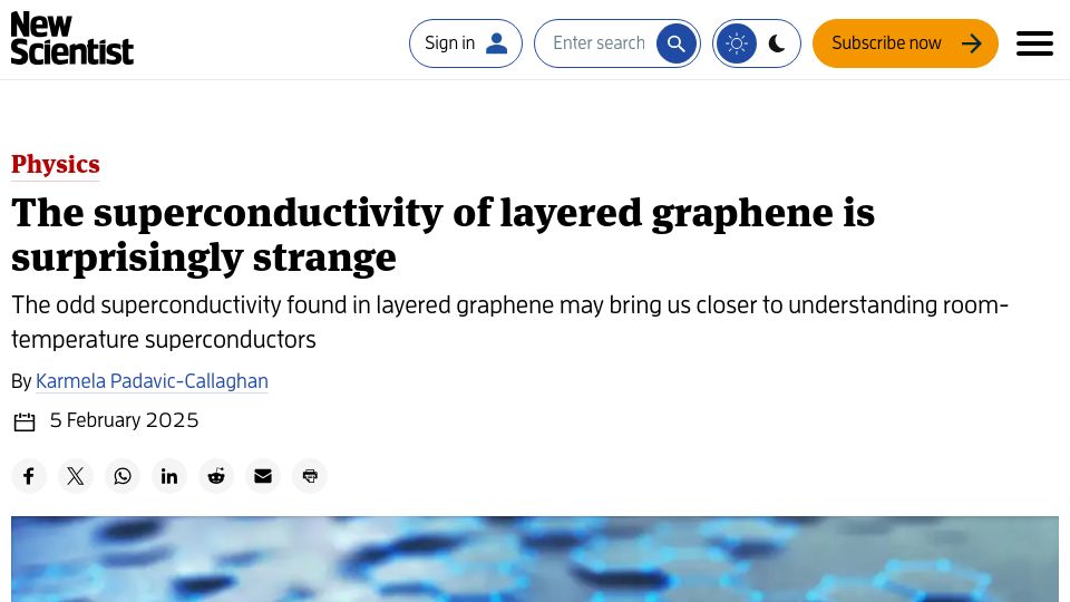 Screenshot of newscientist.com: The superconductivity of layered graphene
