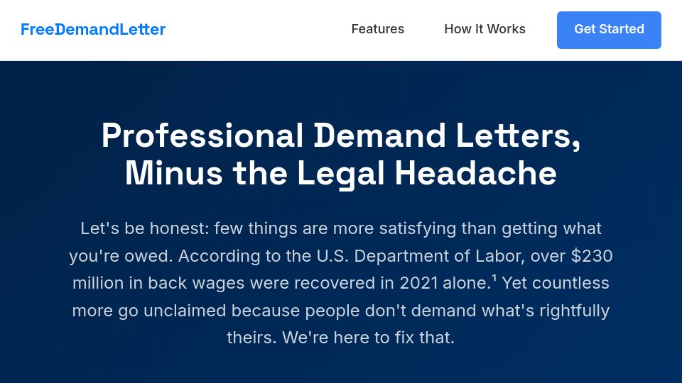 Screenshot of freedemandletter.com: Show HN: FreeDemandLetter – A Weapon for Anyone Who's Sick of Getting Shafted