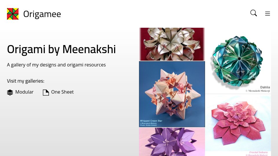 Screenshot of origamee.net: Origami by Meenakshi