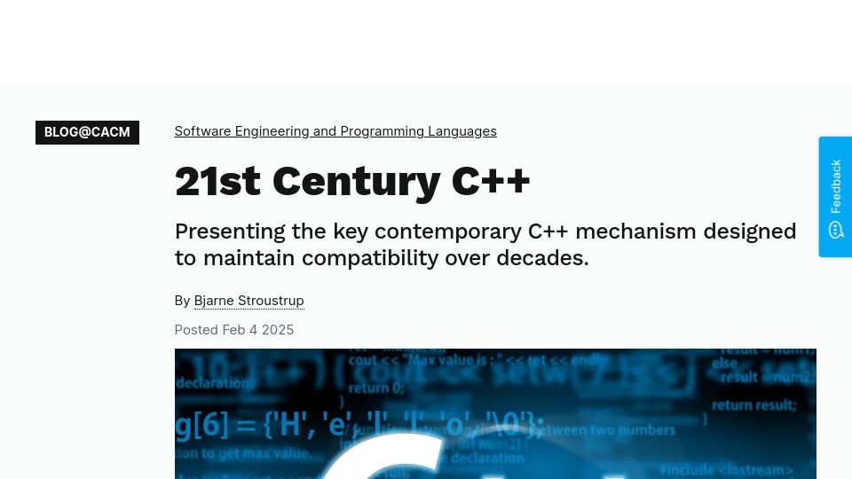 Screenshot of cacm.acm.org: 21st Century C++