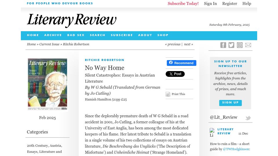 Screenshot of literaryreview.co.uk: No Way Home