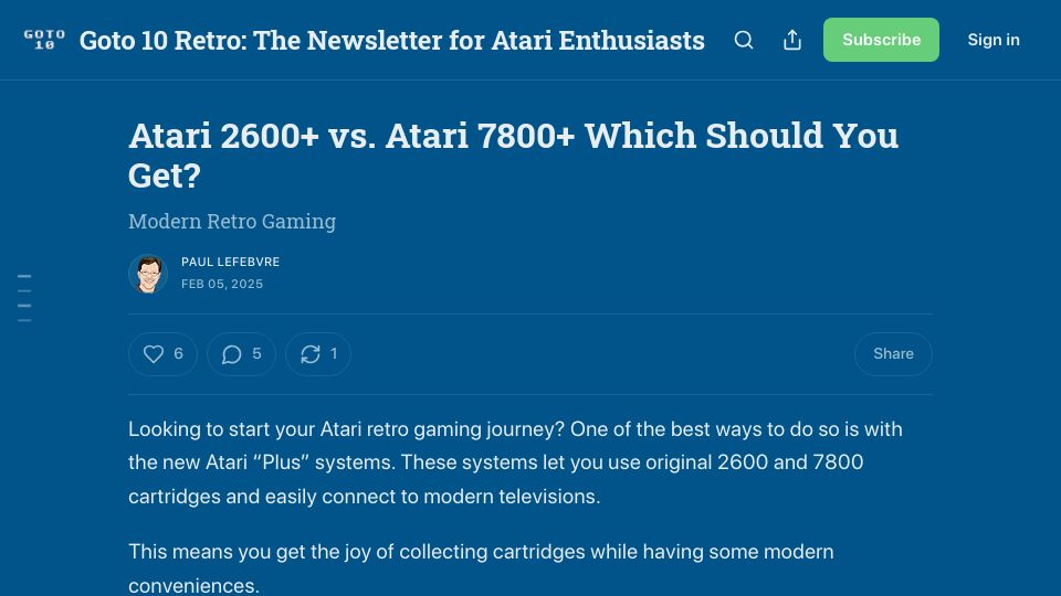 Screenshot of goto10retro.com: Atari 2600 vs. Atari 7800 Which Should You Get?