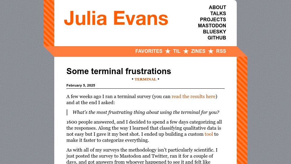 Screenshot of jvns.ca: Some terminal frustrations