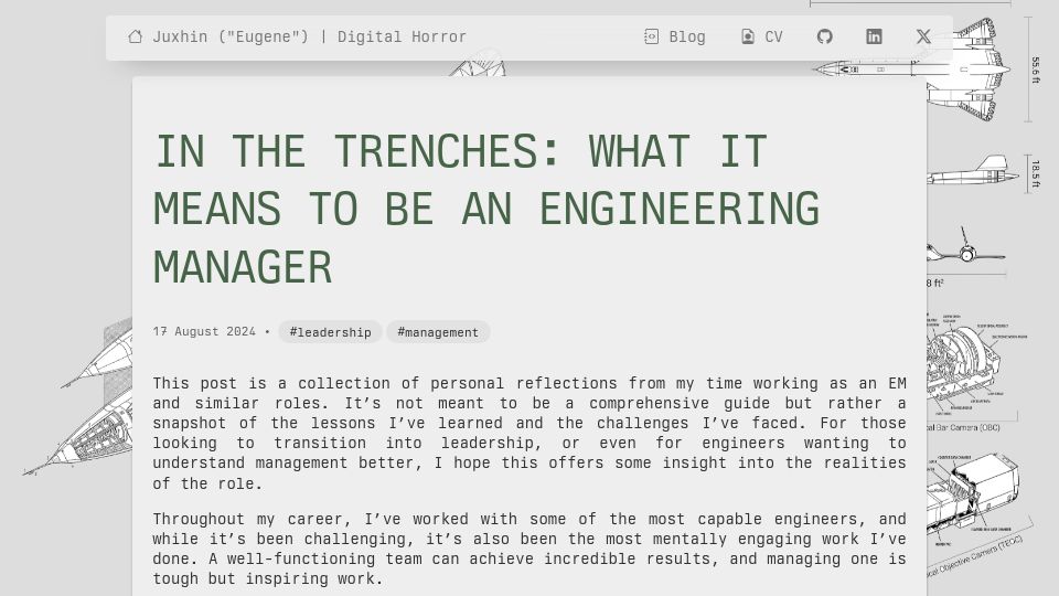Screenshot of blog.digital-horror.com: In the trenches: on being an Engineering Manager