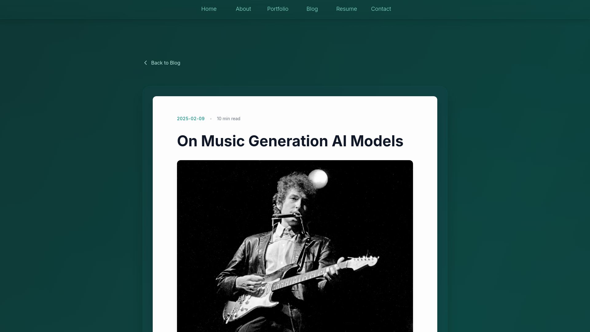 Screenshot of maximepeabody.com: Music Generation AI Models