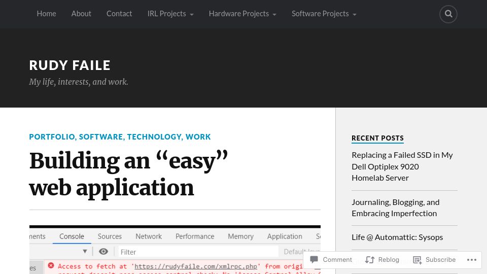 Screenshot of rudyfaile.com: Building an "Easy" Web Application