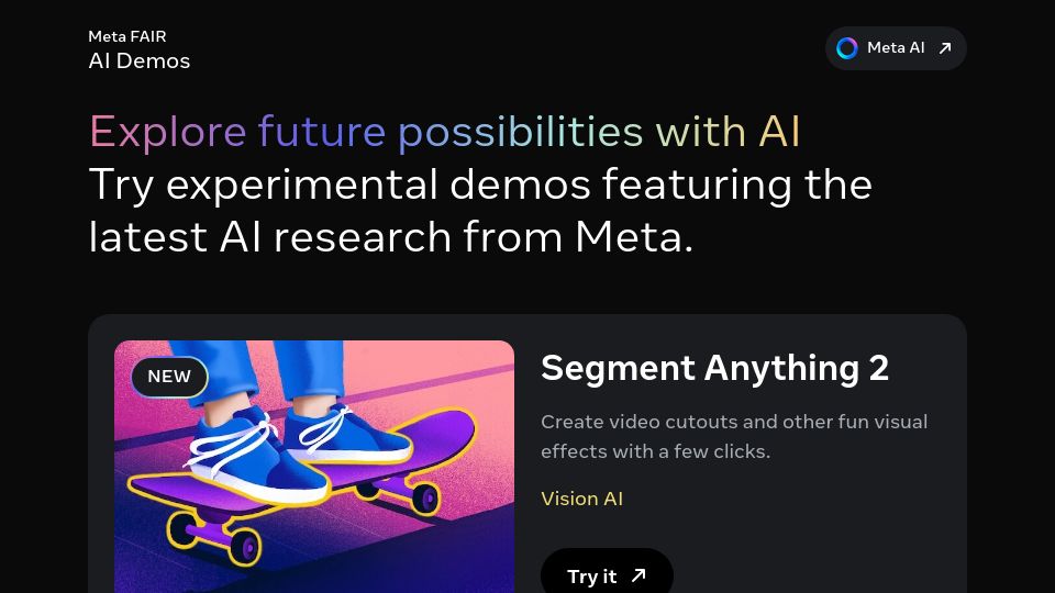 Screenshot of aidemos.meta.com: AI Demos