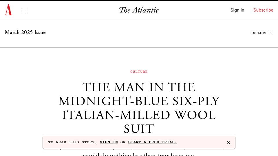 Screenshot of theatlantic.com: The Man in the Midnight-Blue Six-Ply Italian-Milled Wool Suit