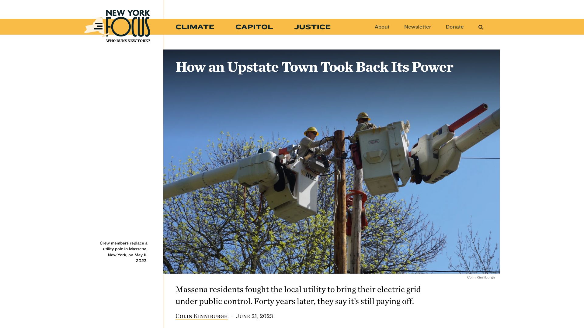 Screenshot of nysfocus.com: An Upstate Town Took Back Its Power (2023)