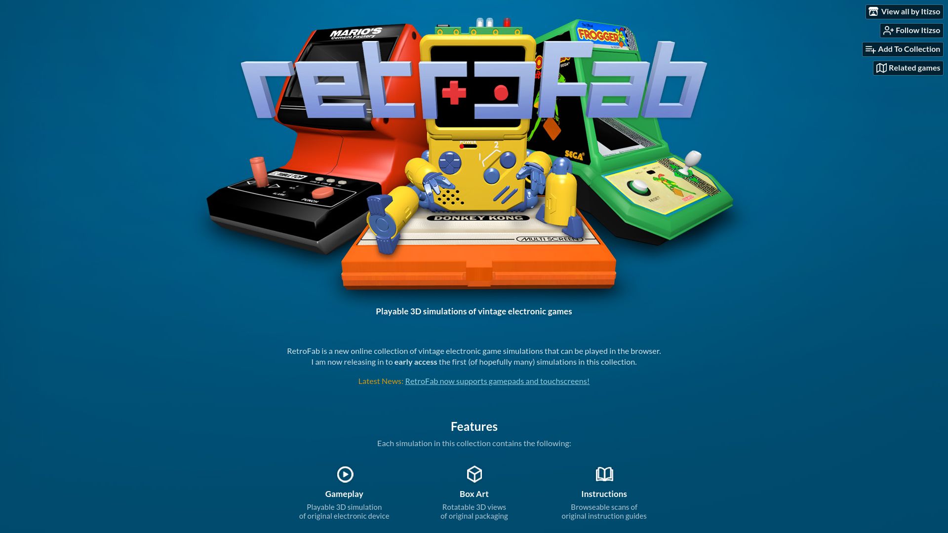 Screenshot of itizso.itch.io: RetroFab: Playable 3D simulations of vintage electronic games