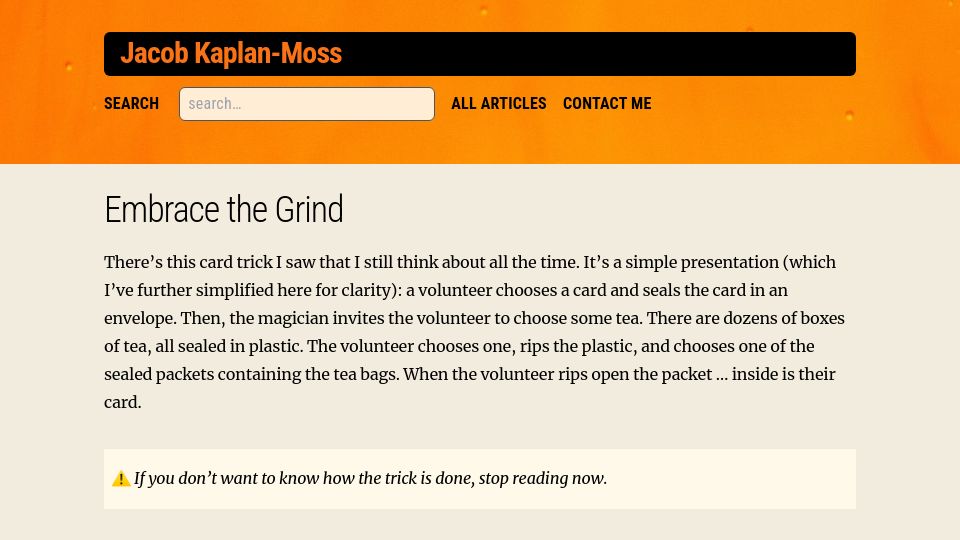 Screenshot of jacobian.org: Embrace the Grind (2021)