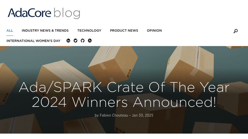 Screenshot of blog.adacore.com: Ada crate of the year 2024 announced