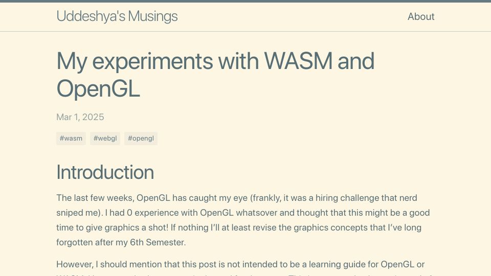 Screenshot of uds5501.github.io: OpenGL to WASM, learning from my mistakes