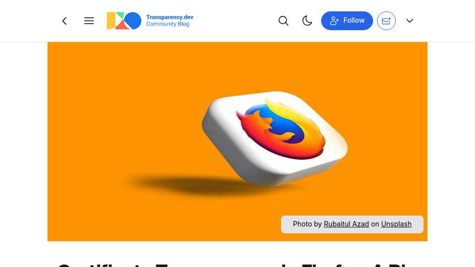 Screenshot of blog.transparency.dev: Certificate Transparency in Firefox