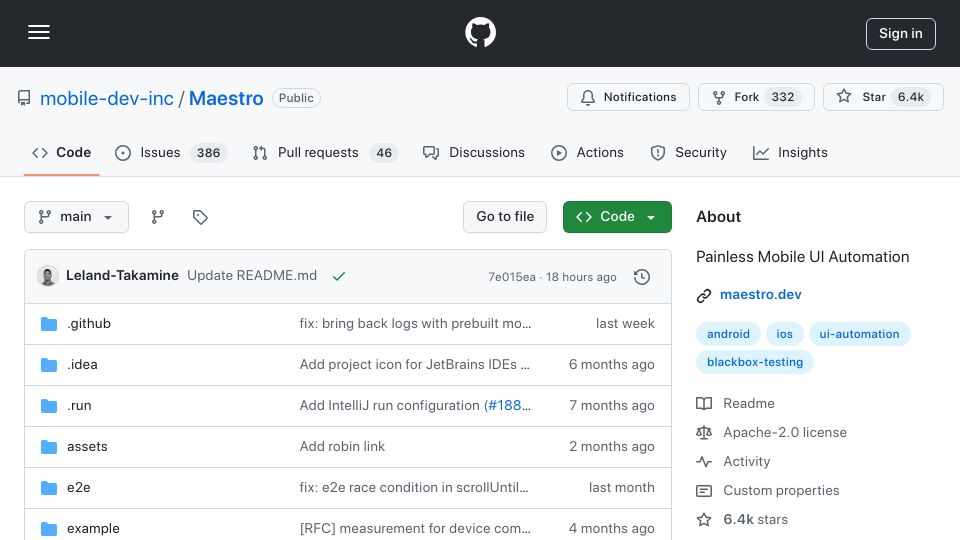 Screenshot of github.com: Maestro – Next generation mobile UI automation