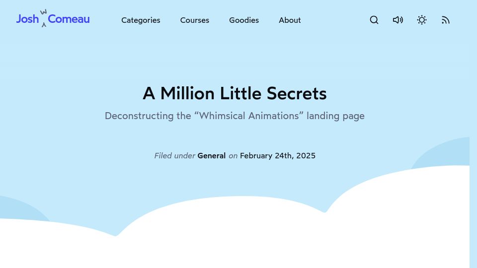 Screenshot of joshwcomeau.com: Deconstructing the "Whimsical Animations" landing page