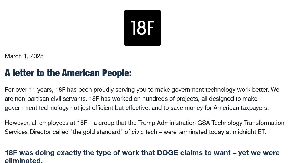 Screenshot of 18f.org: A Letter to the American People