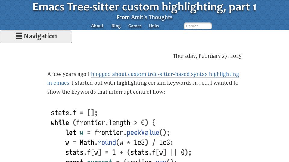 Screenshot of amitp.blogspot.com: Emacs Tree-sitter custom highlighting