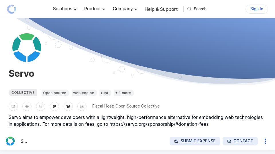 Screenshot of github.com: Become a sponsor to Servo
