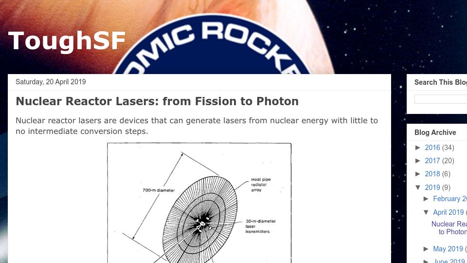 Screenshot of toughsf.blogspot.com: Nuclear Reactor Lasers: From fission to photon (2019)
