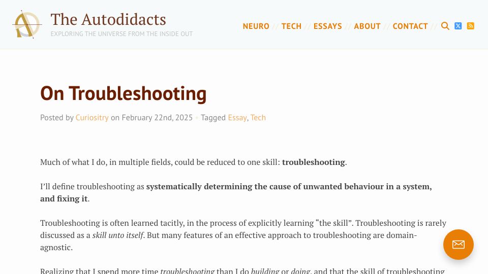 Screenshot of autodidacts.io: Troubleshooting: A skill that never goes obsolete