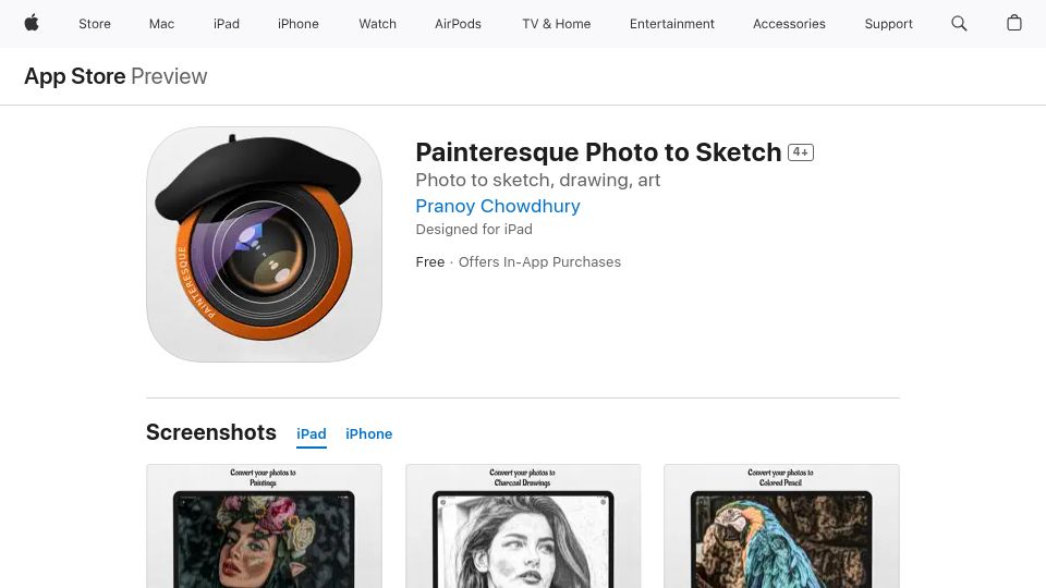 Screenshot of apps.apple.com: Show HN: I took over Painteresque, a 14 year old Objective-C app and rebuilt it