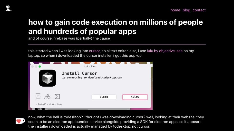 Screenshot of kibty.town: How to gain code execution on hundreds of millions of people and popular apps
